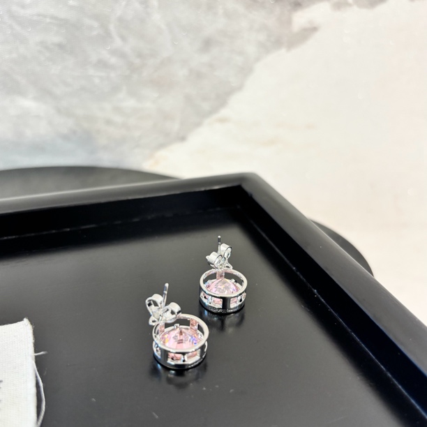 铜合金合成锆石耳饰 圆形粉星球耳环EH3224