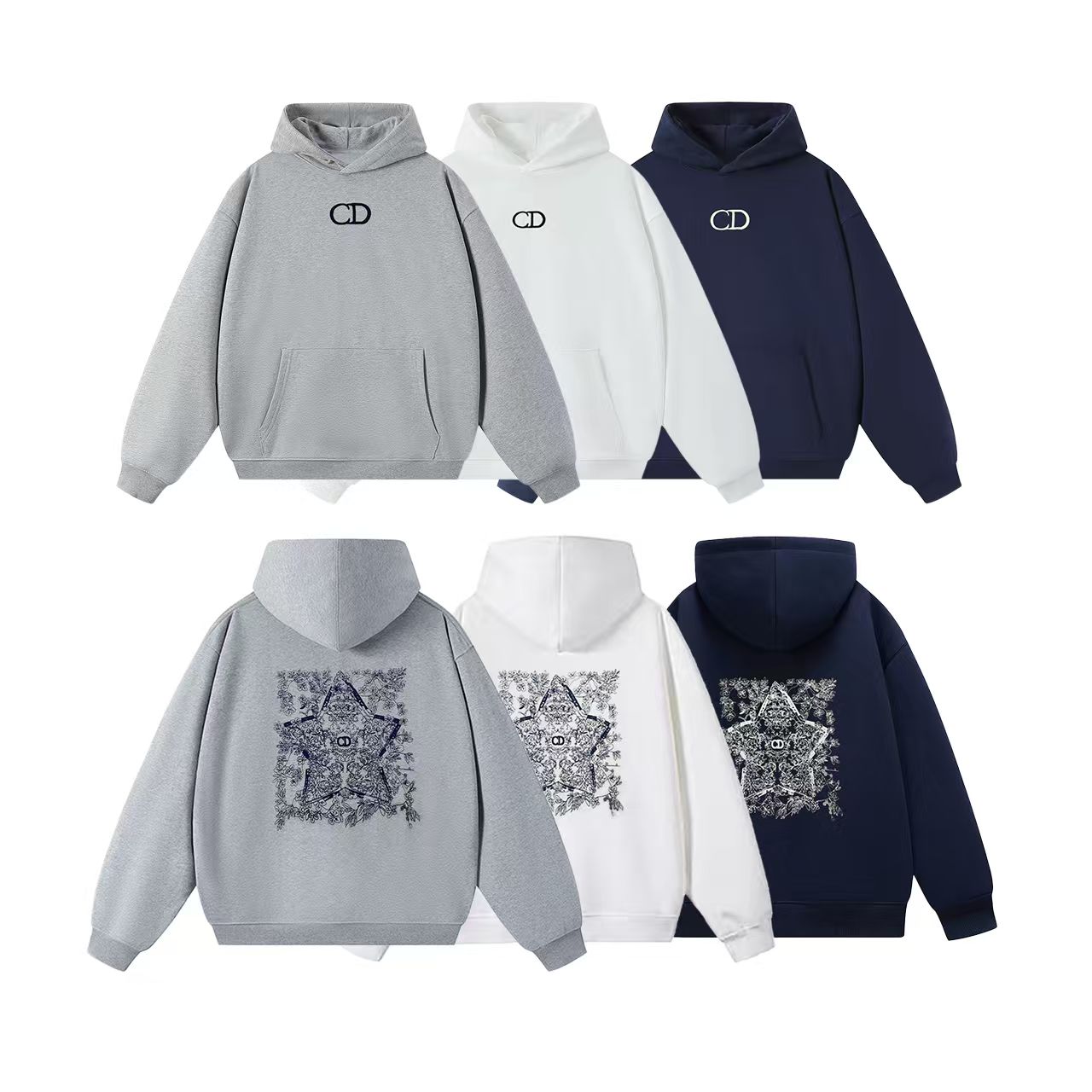 【CD刺绣】-2025秋冬男女同款重磅潮流棉连帽加绒卫衣-H08