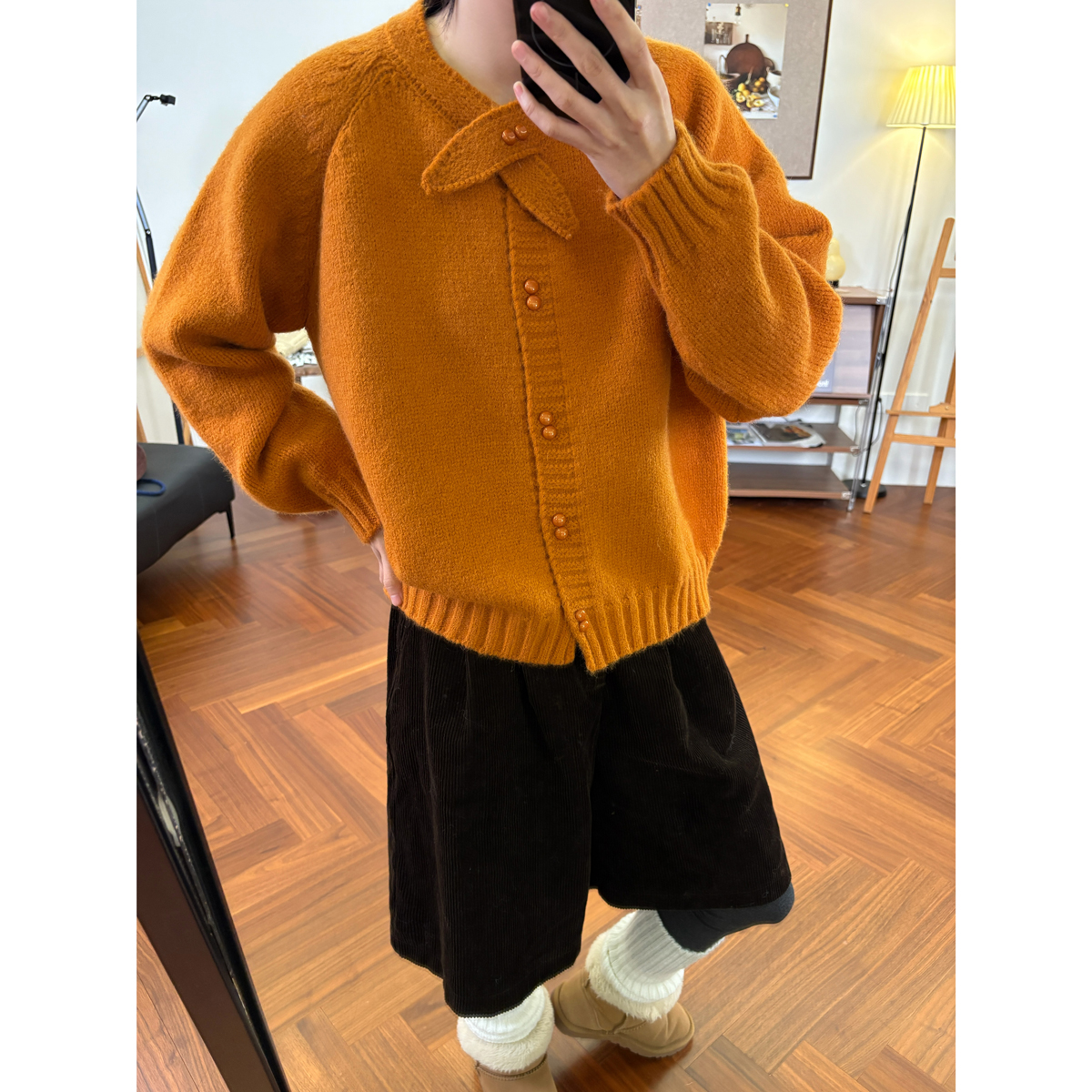 韩系显白南瓜橘纯色针织开衫女2025秋冬新款百搭显瘦叠穿毛衣外套