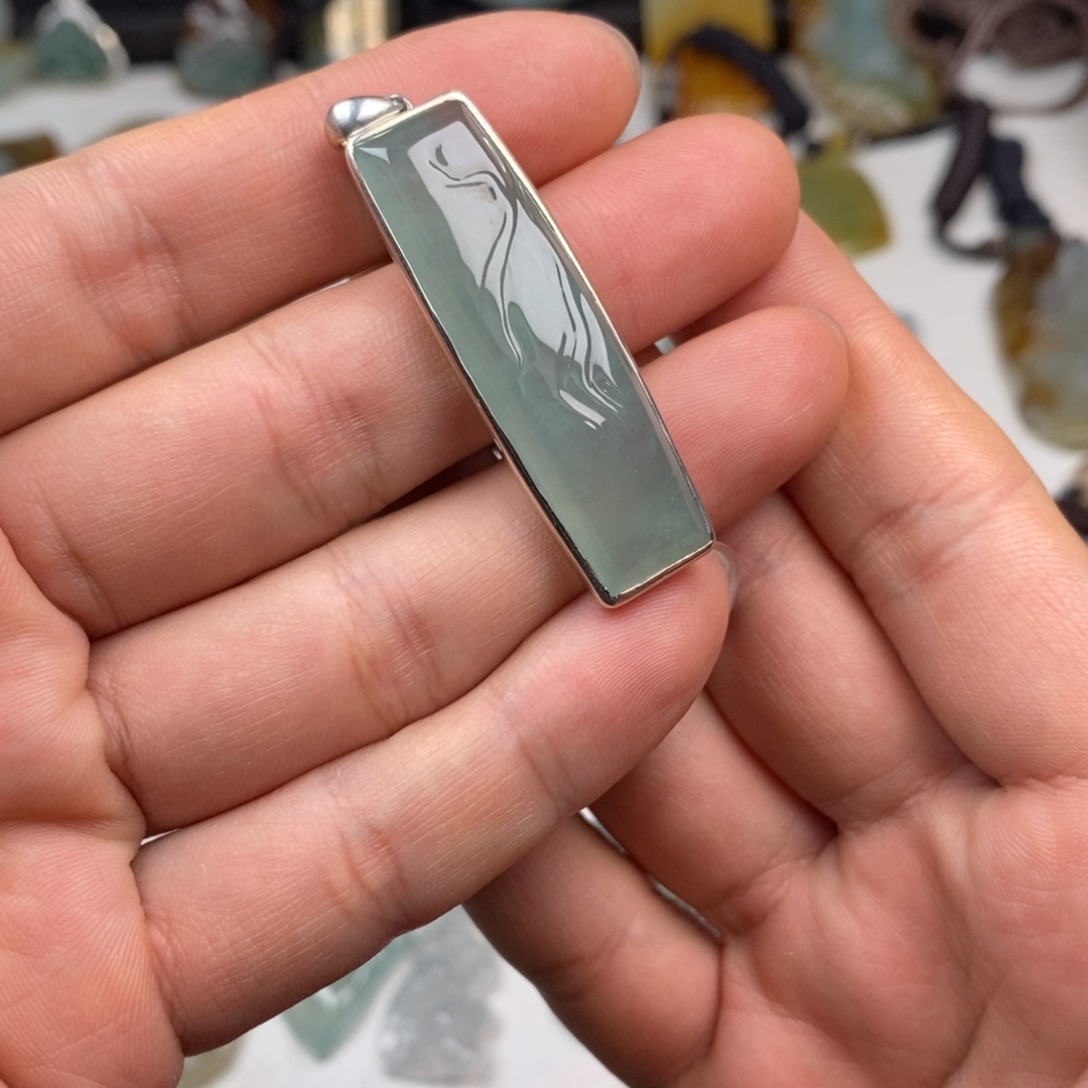 定制翡翠银S925镶嵌无事牌