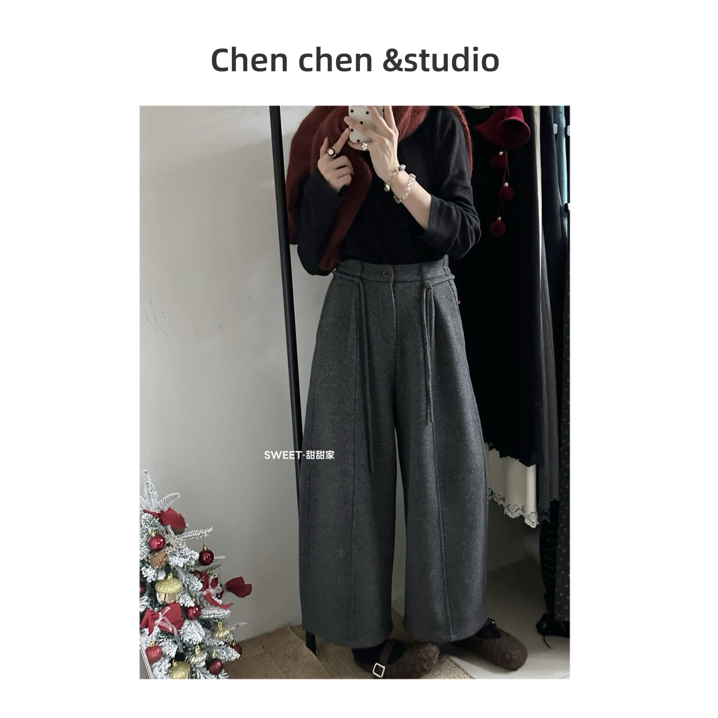 【系带气球裤加绒加厚休闲裤】小个子宽松毛呢九分裤系带松紧阔腿裤