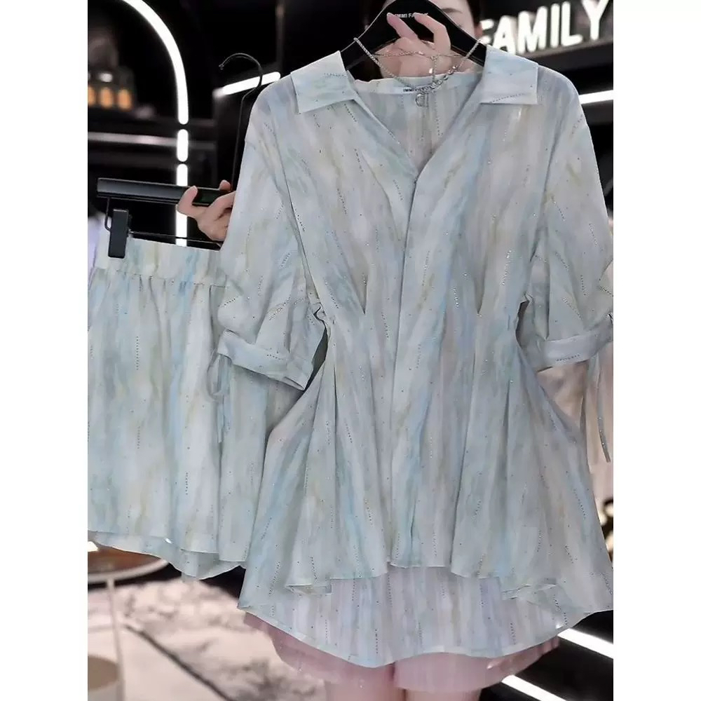 法式V领收腰五分袖衬衫夏季新款时尚休闲显瘦