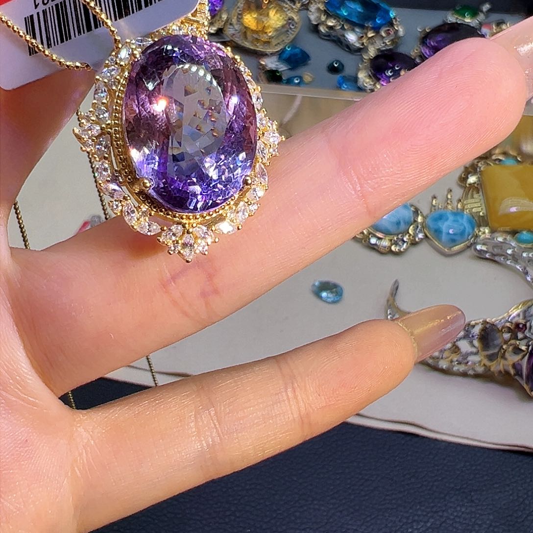 紫晶珠宝半成品银S925镶嵌紫黄