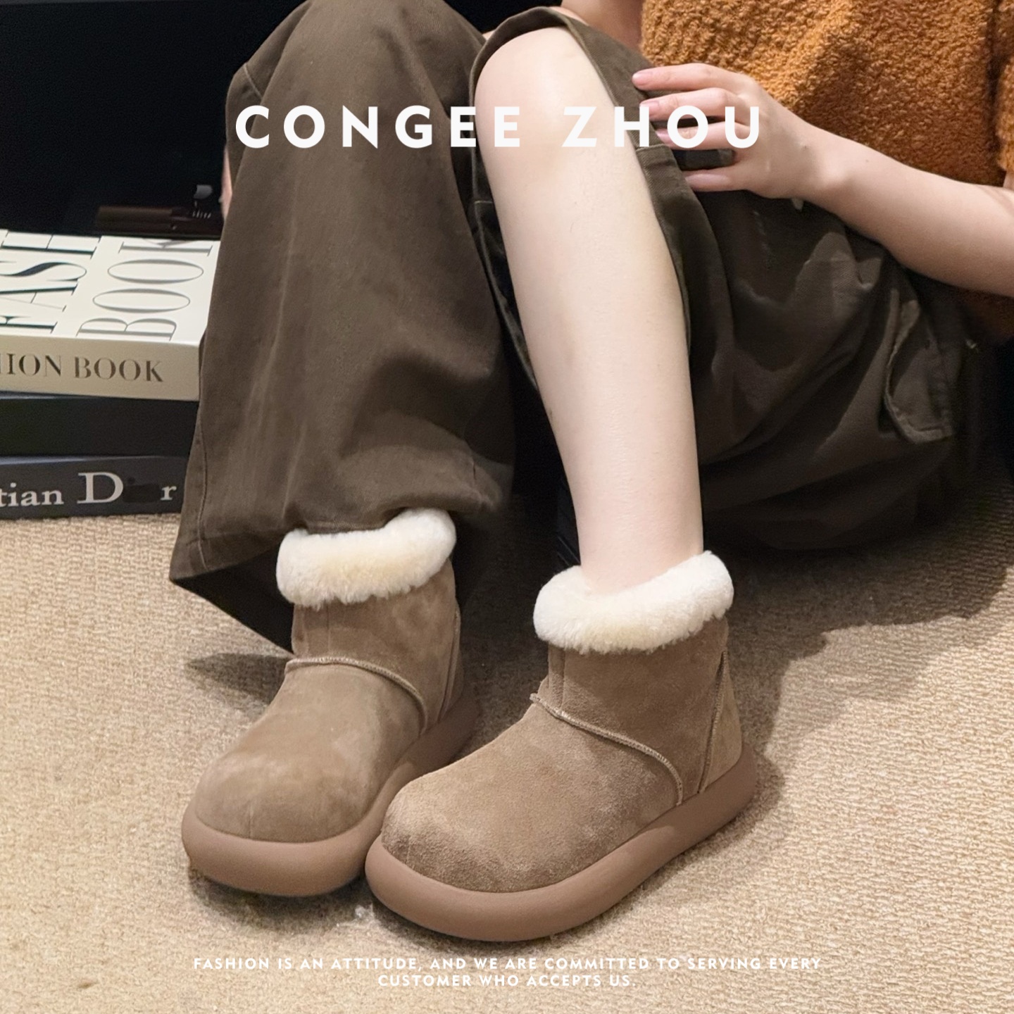 升级土豆靴加绒真皮雪地靴2025冬新款丑萌长毛大皮小土豆勃肯短靴