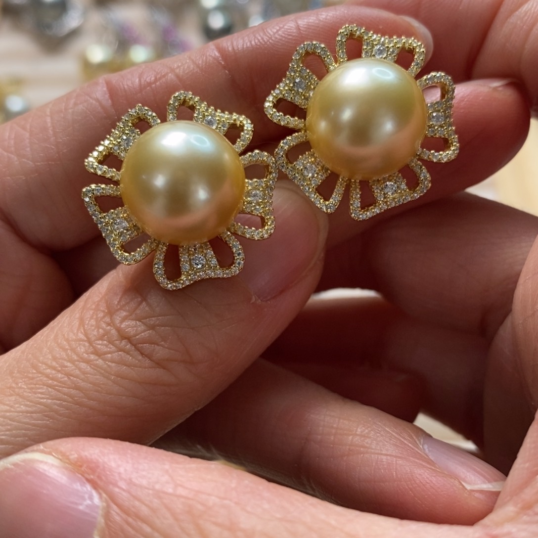 海水珍珠耳饰银S925镶嵌