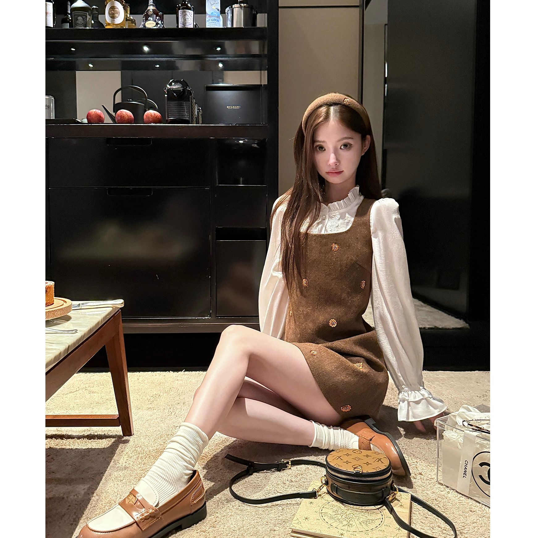 大码女装法式学院风春秋季新款韩版拼接显瘦连衣裙13377