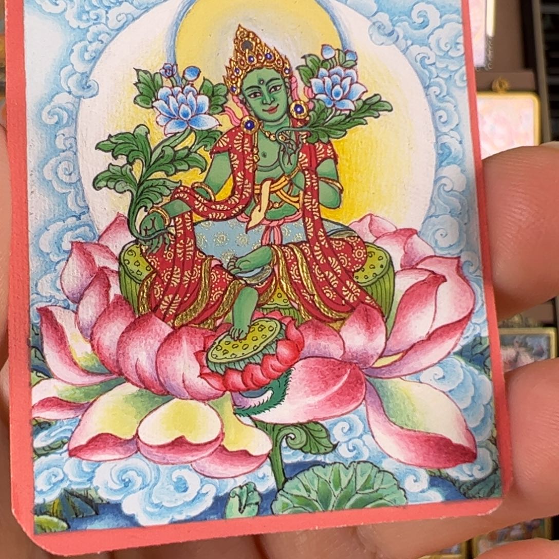 好***)吊坠绿度母唐卡绘画作品