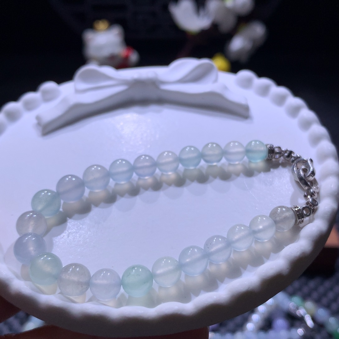 翡翠手链未镶嵌卡6-7高冰玻璃底手串