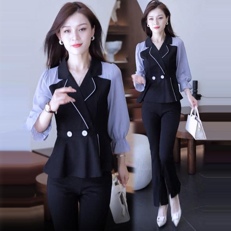 时尚套装女2025秋装新款减龄设计感小众气质上衣小衫阔腿裤衬衫潮