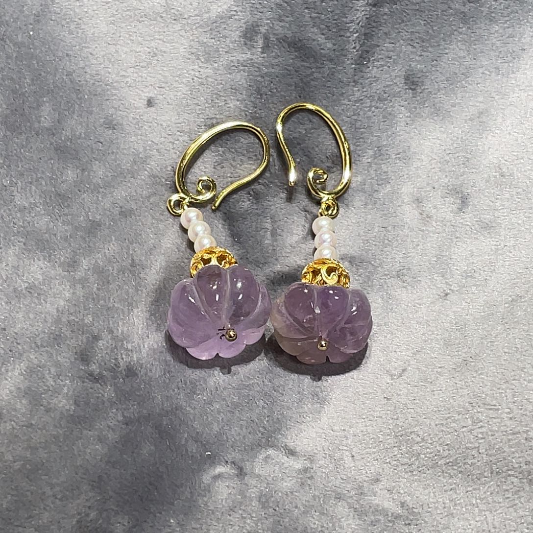 紫晶银S925镶嵌耳饰