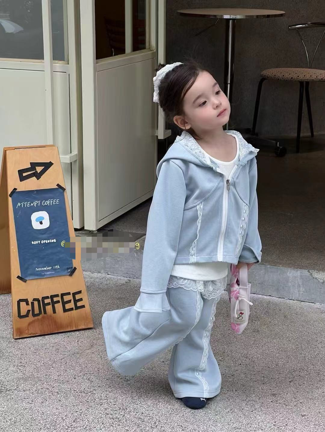 秋季女宝连帽蕾丝花边卫衣外套套装春秋儿童