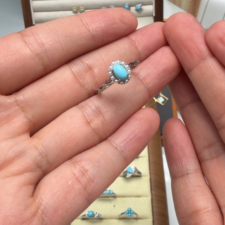 绿松石银S925镶嵌戒指