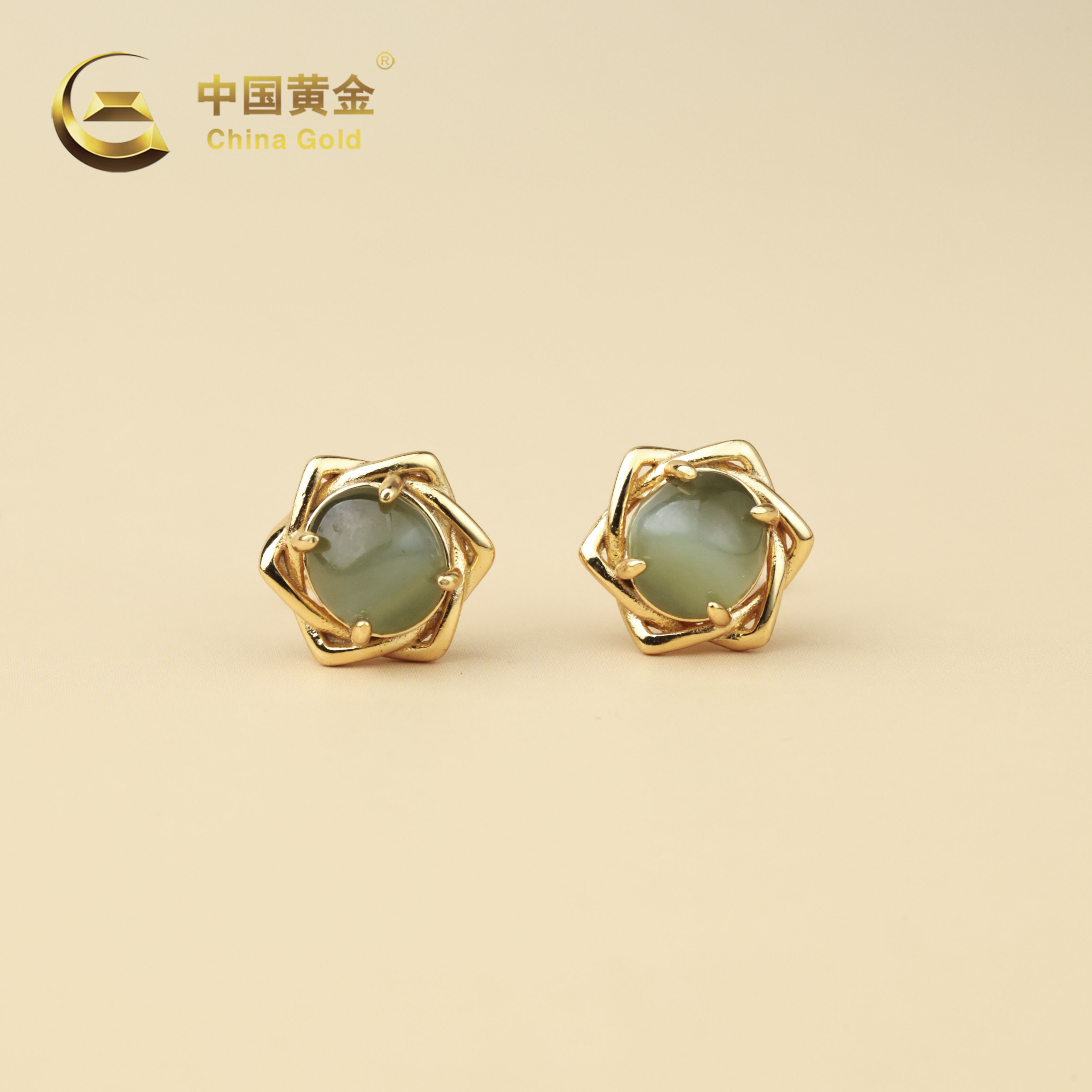 【中国黄金】廷瑜 | 和田玉*耳饰*S925银镶嵌-R2006-L-Y