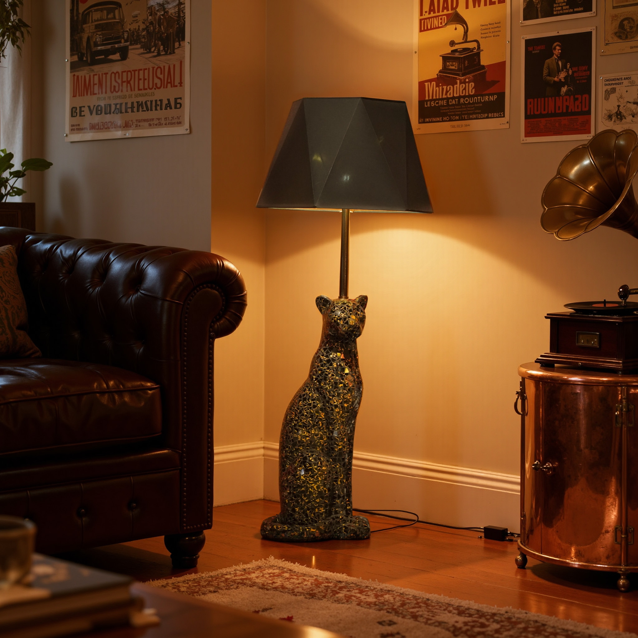 【本尼家】T196现代轻奢艺术装饰黑金玻璃贴片豹子护眼落地灯