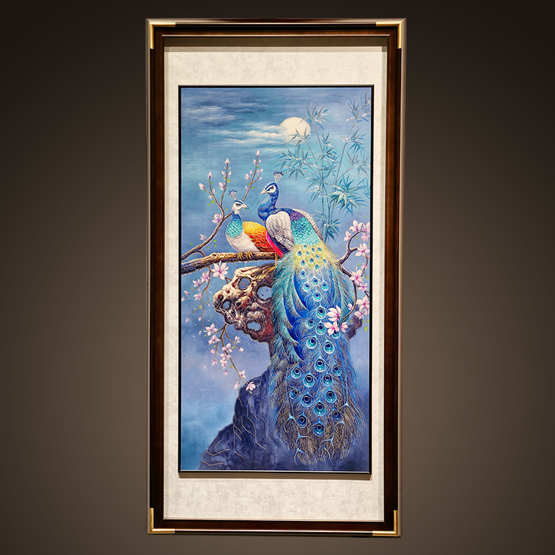 刘华铜手工錾刻铜雕画《锦羽呈祥》新中式玄关装饰画客厅铜制艺术画