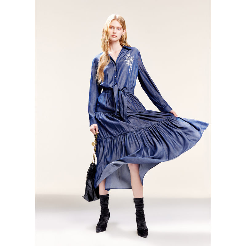 missCOCOON蓝色牛仔裙女25早秋长裙长款连衣裙0048