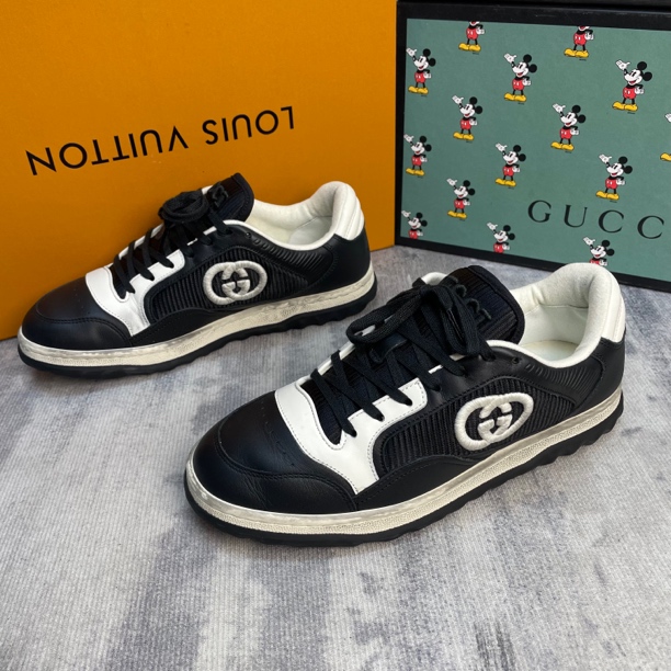 95新 GUCCI/古驰 Mac80黑白熊猫做旧板鞋/40码男士