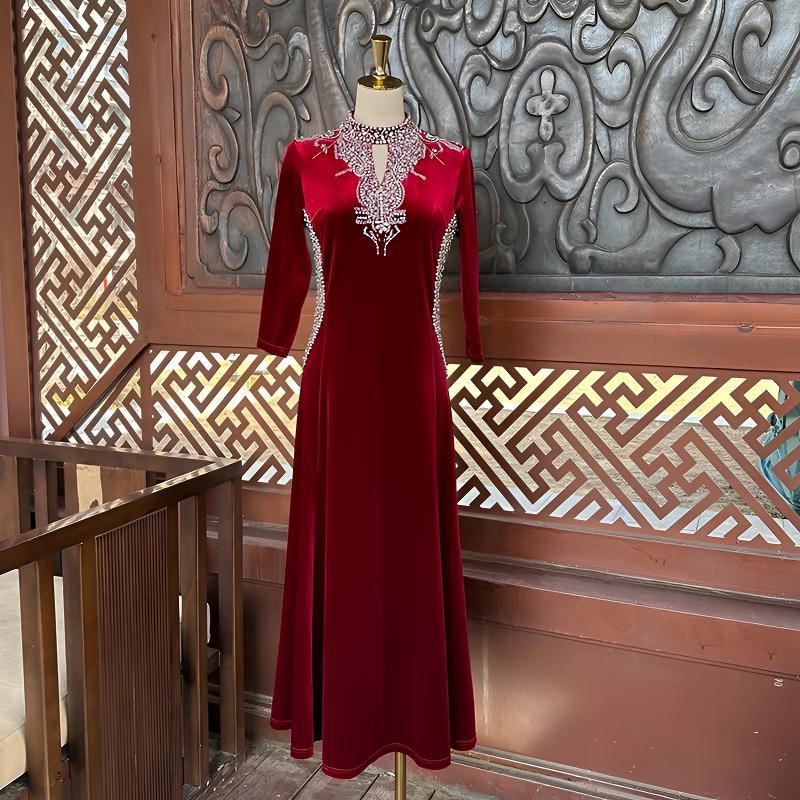 喜妈妈礼服金丝绒连衣裙2025秋冬新款喜婆婆婚宴装中式旗袍晚礼服