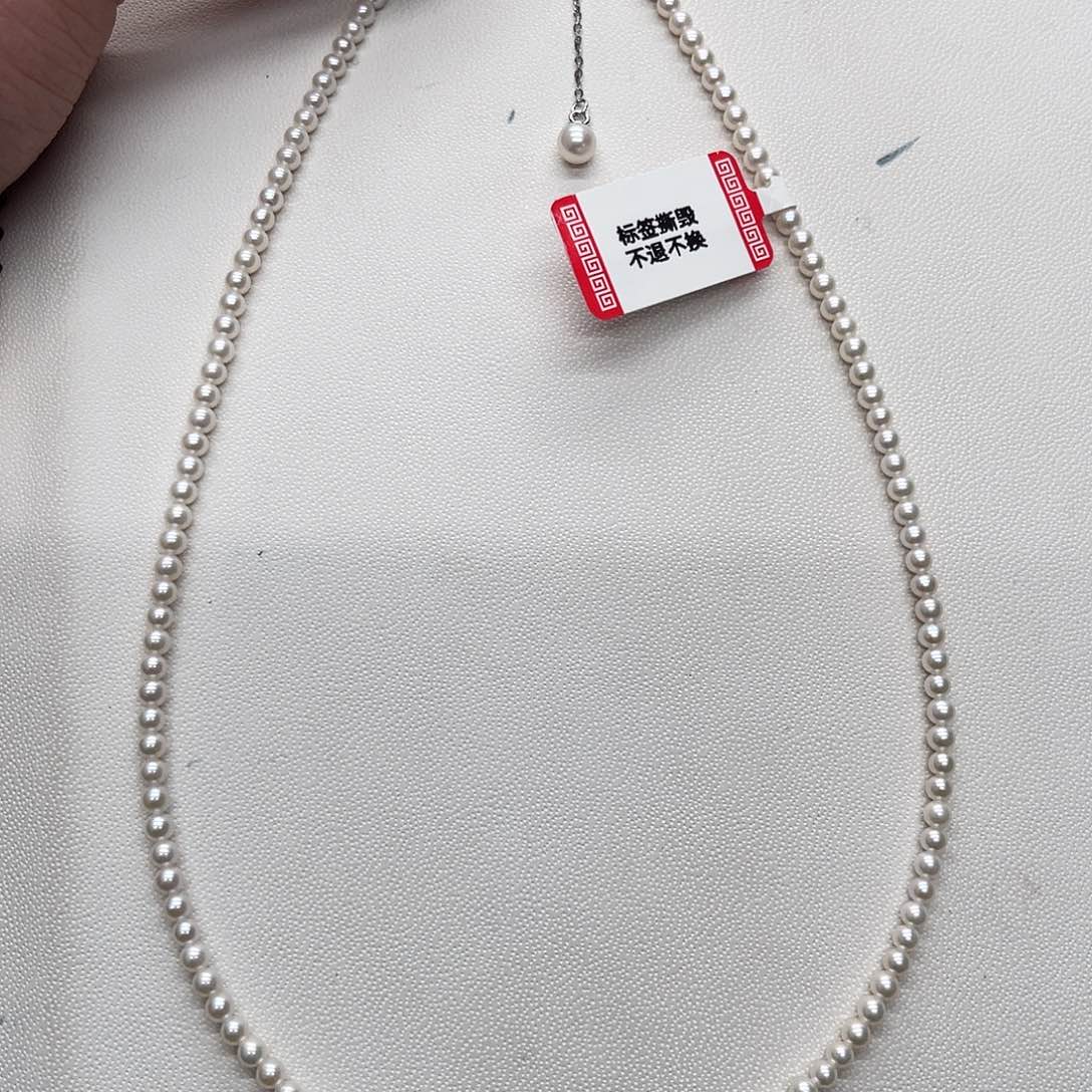 淡水珍珠项链银S925镶嵌3-4正圆款