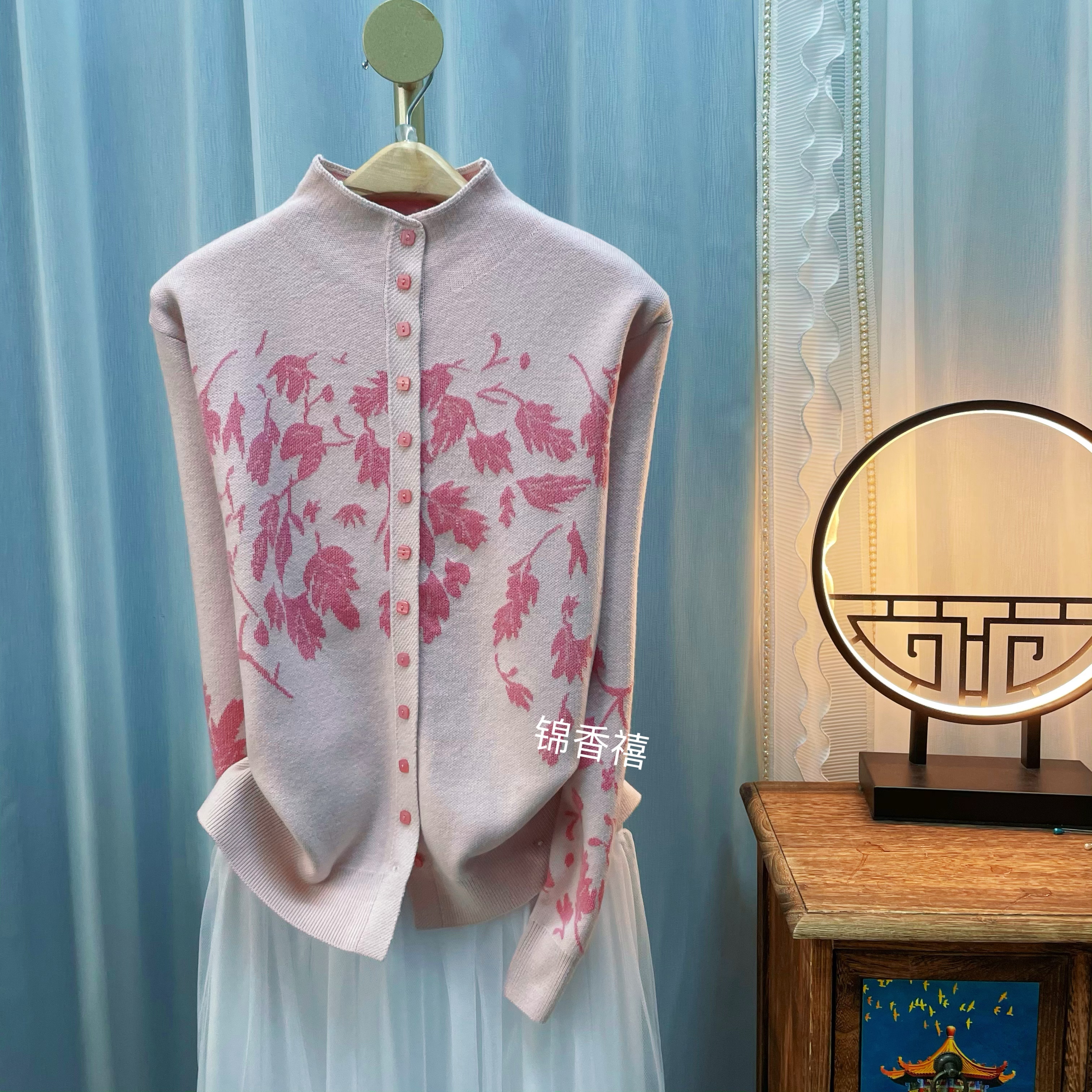 [V1035-枫叶情裸粉色]冬款长袖时尚减龄百搭显瘦针织开衫女