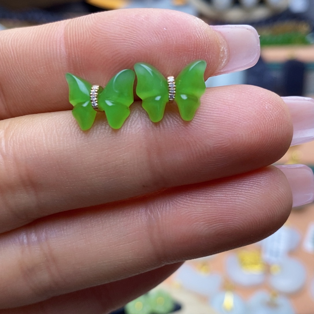 和田玉耳饰18K金镶嵌盈*