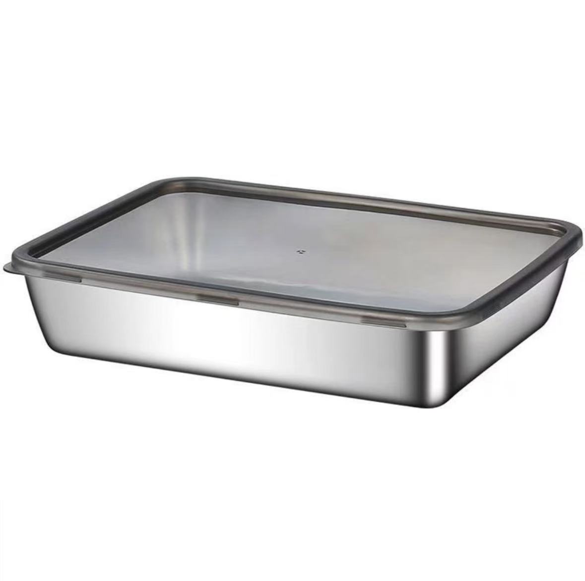 到手三个【25*20*4.5cm】316不锈钢饺子盒带盖冷冻盘长方形盘