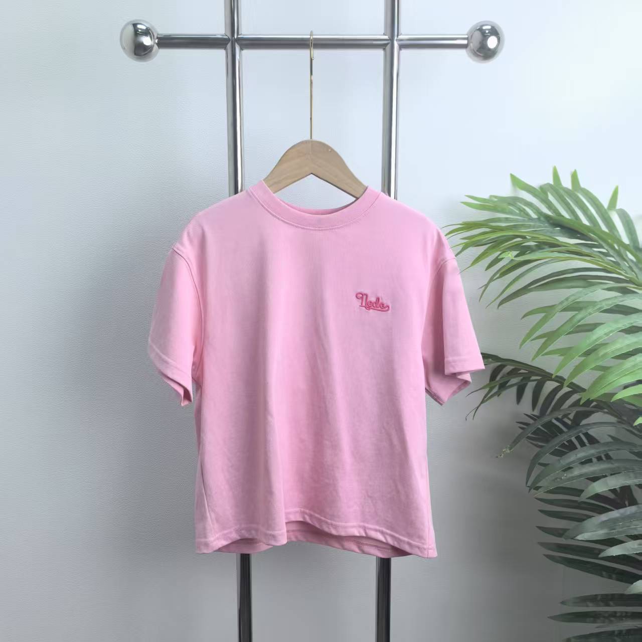 【9016】粉色宽松刺绣印花T恤B6-10