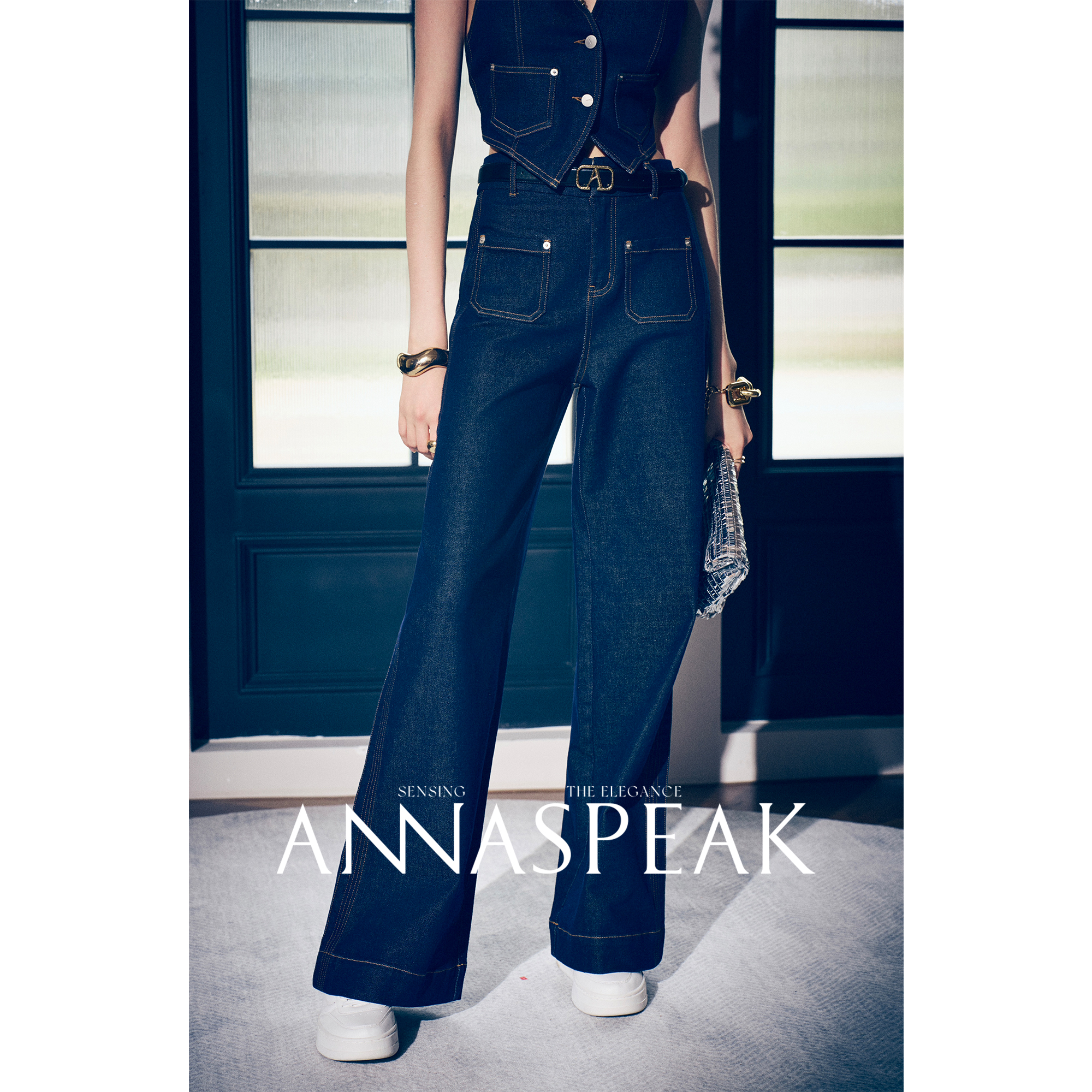 ANNASPEAK娜扎同款California复古原色显瘦宽松高腰阔腿牛仔裤女