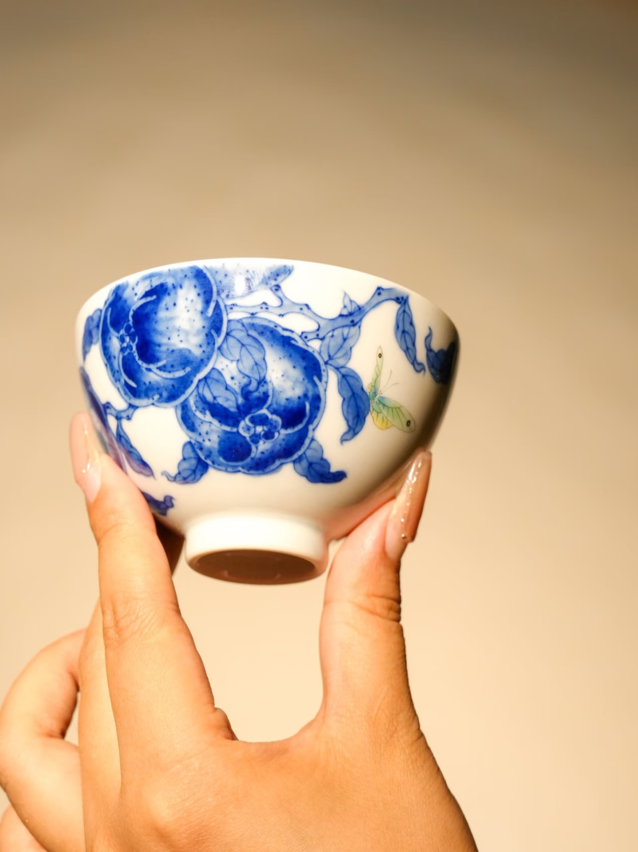 己和与青花柿子鸡心杯