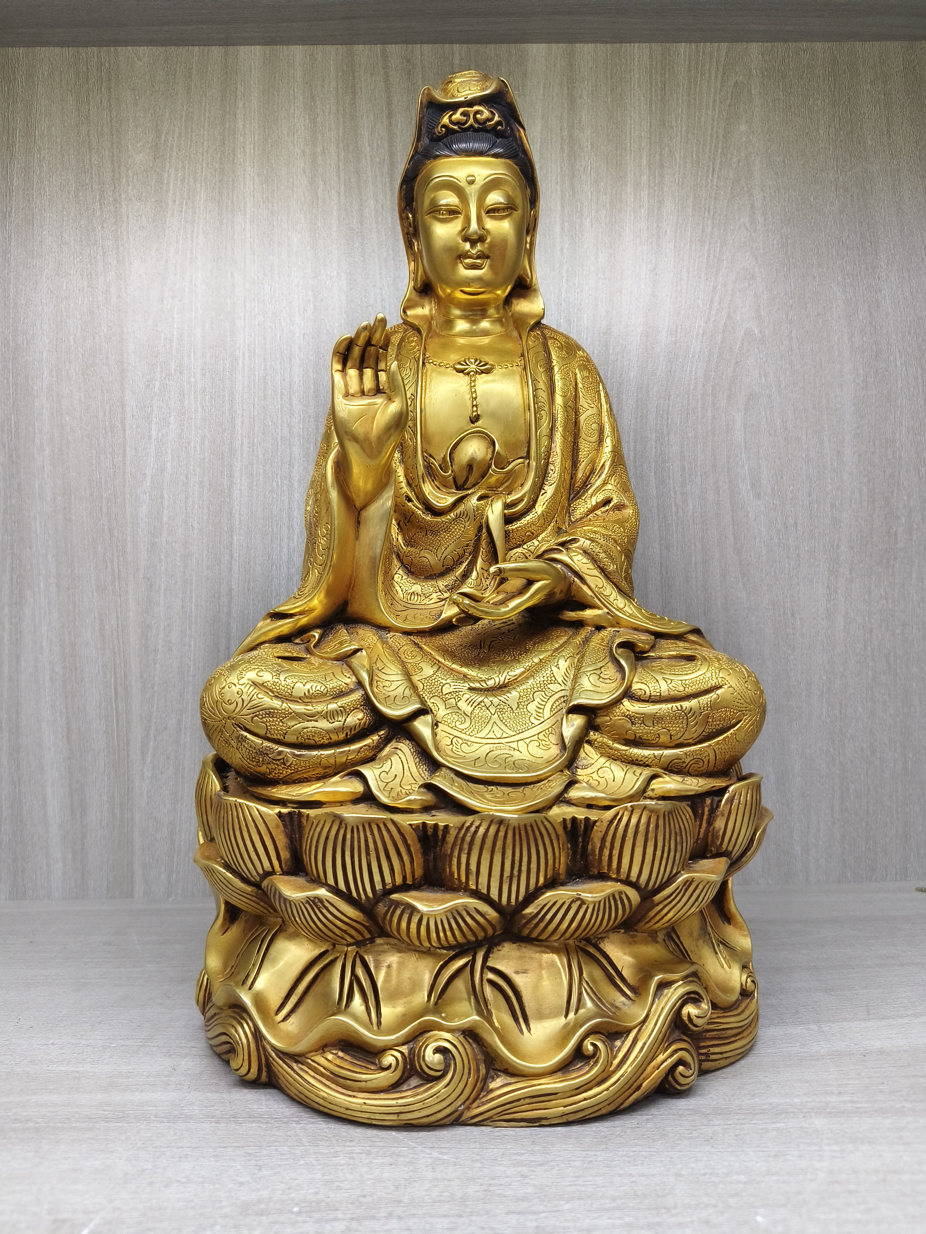 精铸紫铜鎏金观音 高37cm