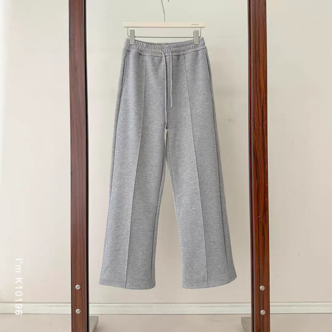 蚕丝羊毛窄版阔腿裤2025冬季新款抽绳设计高腰显瘦百搭直筒休闲裤