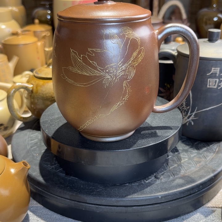 壶建水紫陶紫泥办公杯电柴烧作品