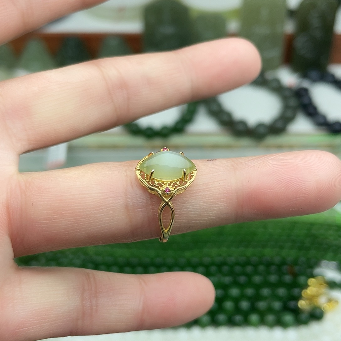 和田玉戒指银S925镶嵌和田玉戒指银s925镶嵌