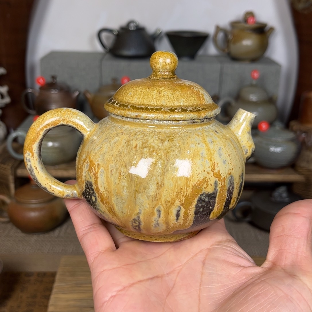 壶建水紫陶白泥柴烧落叶黄260c c