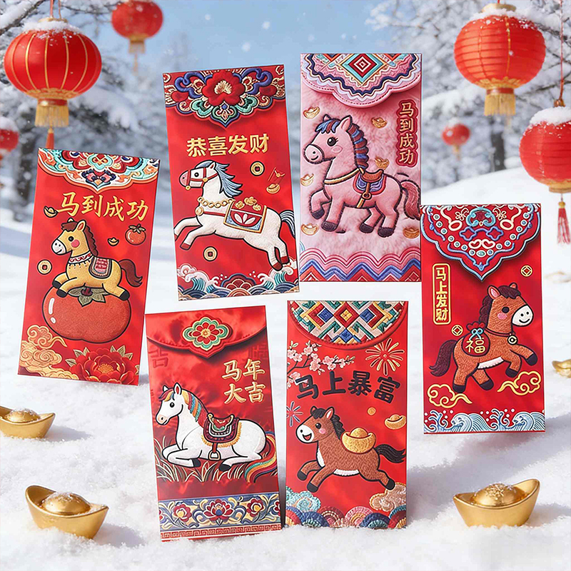 【到手30个】马年红包5D仿刺绣印刷卡通创意春节压岁拜年利是封喜庆