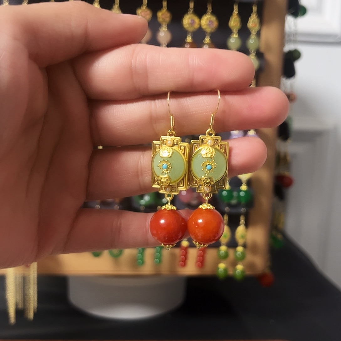 锆石纯铜925银耳饰