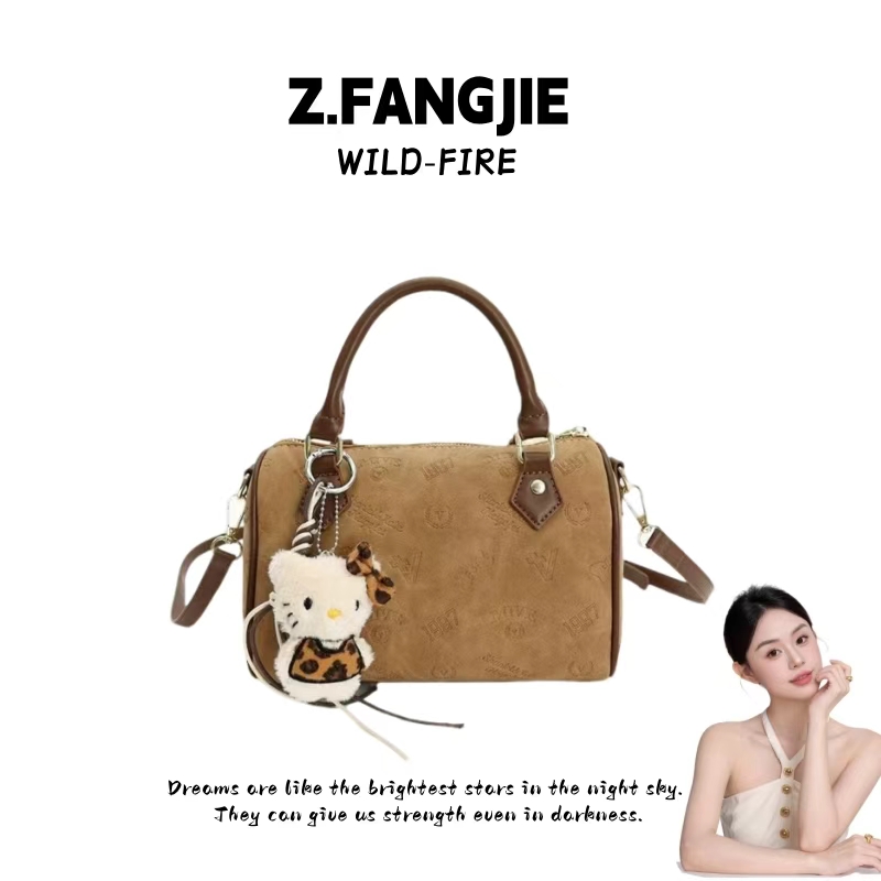 毛绒女包复古风百搭拉链秋冬斜挎包复古桶包通勤风