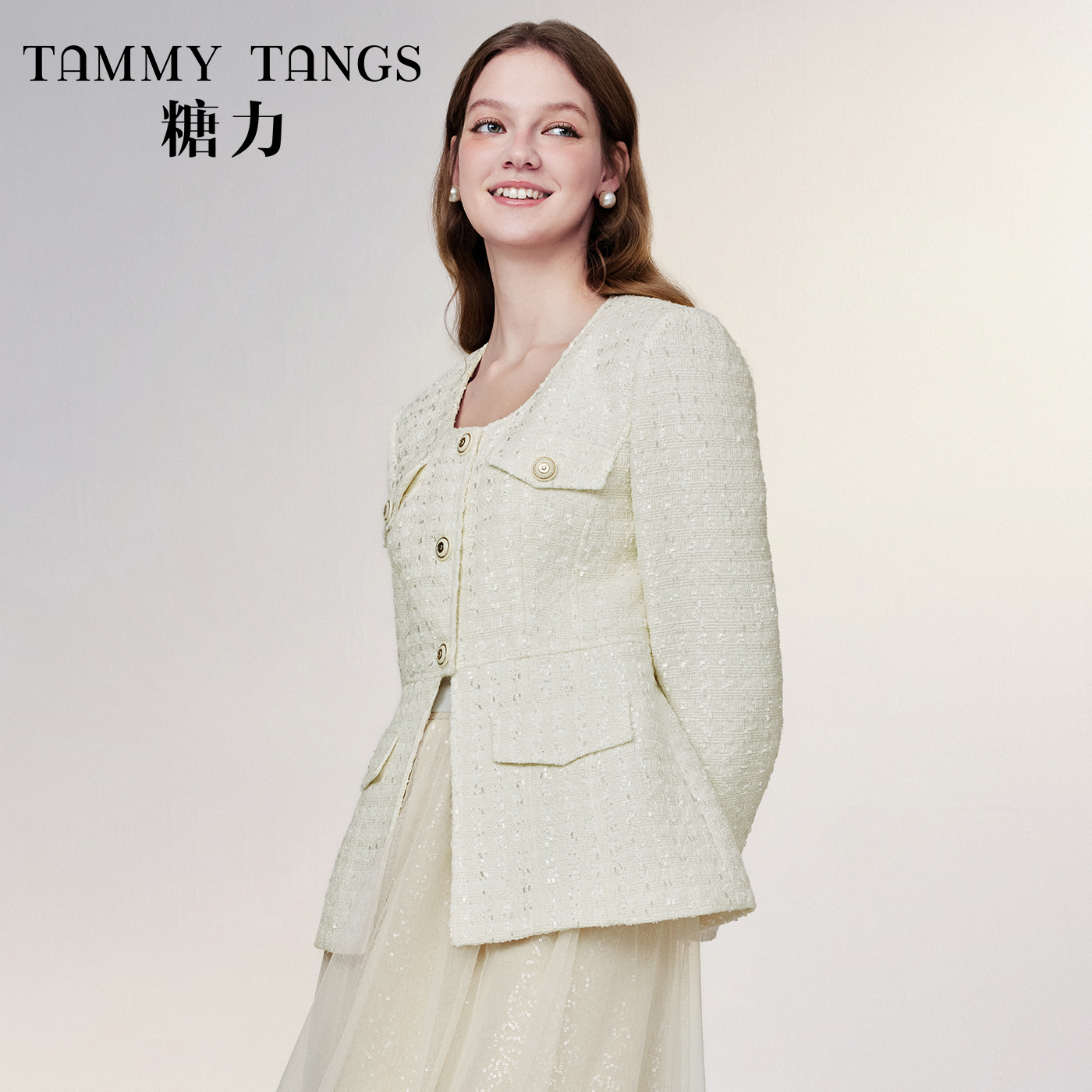 【官号专属】糖力 收腰编织粗花呢小香风短外套