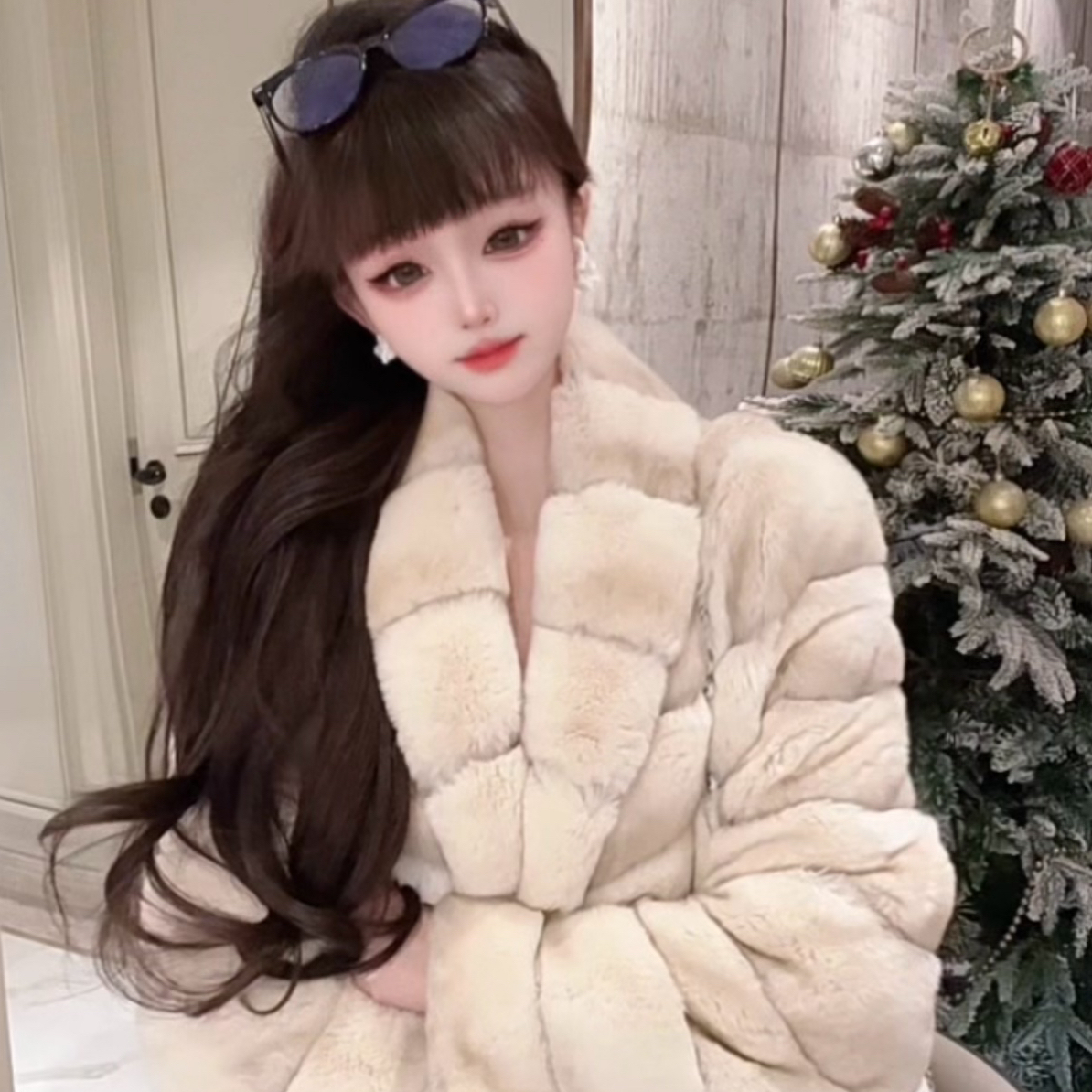 2025新款芝士黄青紫蓝兔中长款时尚皮外套#2