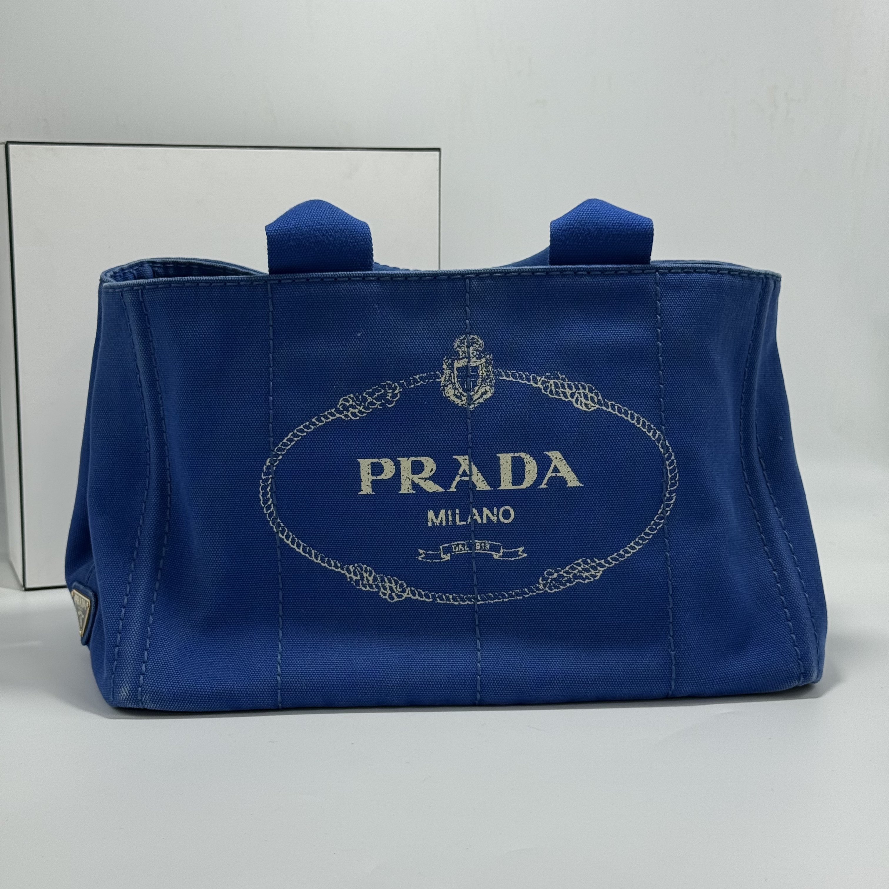 95新 Prada/普拉达 牛仔蓝正标沙滩手提包