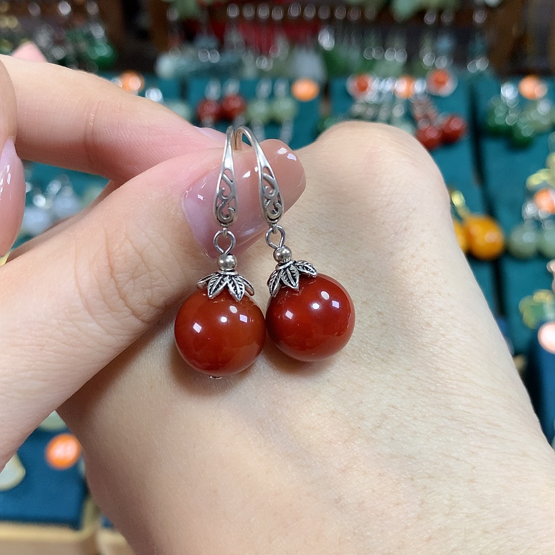 玛瑙/玉髓银S925镶嵌耳饰卡12左右