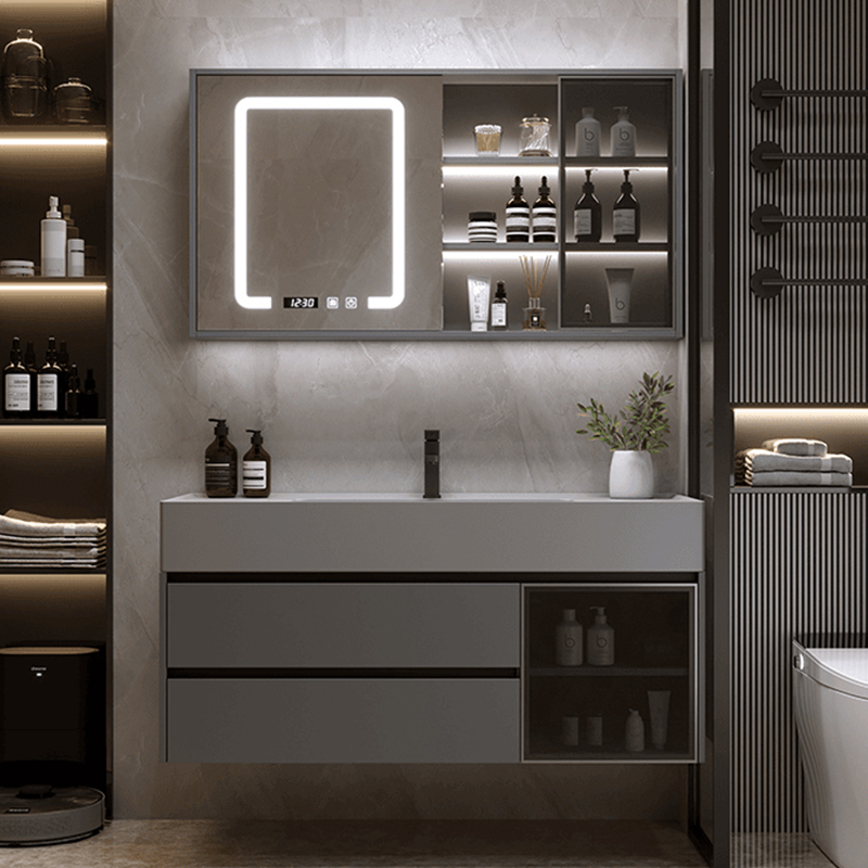 微晶石一体盆浴室柜洗脸盆柜组合洗手卫生间洗漱台面镜柜现代简约