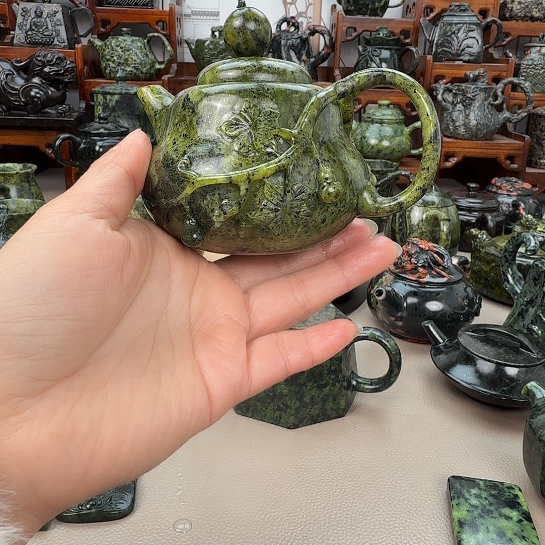 修***德蛇纹石玉未镶嵌藏玉药王石精美茶壶