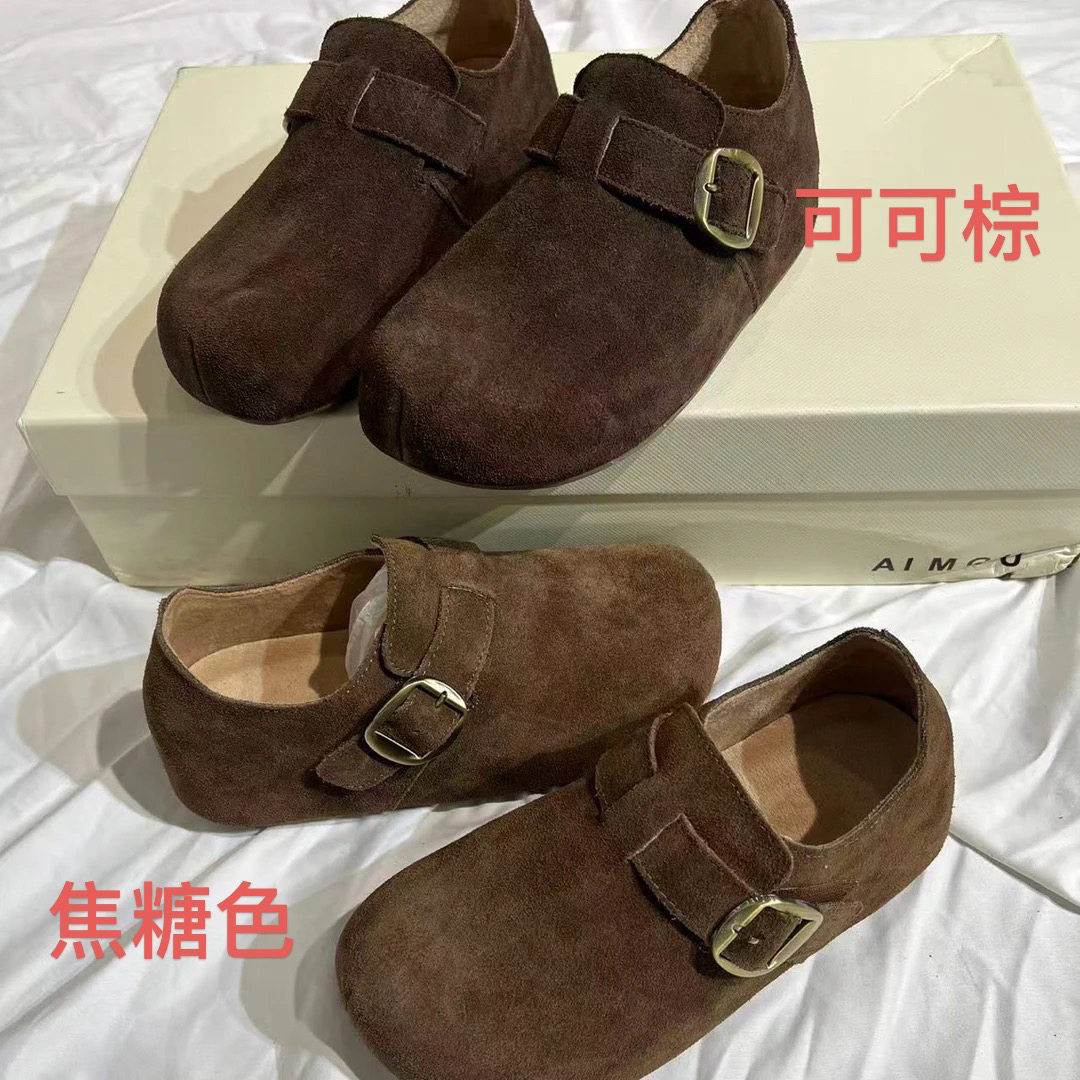 661-3秋冬季新款加绒平底勃肯鞋女复古一脚蹬休闲单鞋全包博肯鞋