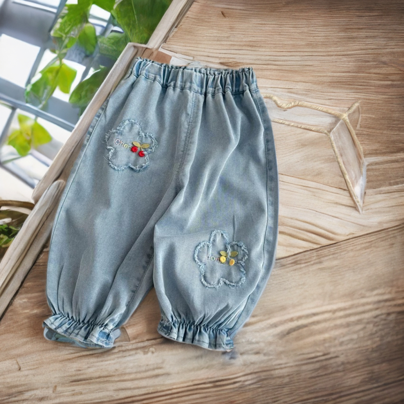 女童裤子夏装新款冰丝牛仔裤女宝宝薄款休闲束脚裤夏季儿童防蚊裤