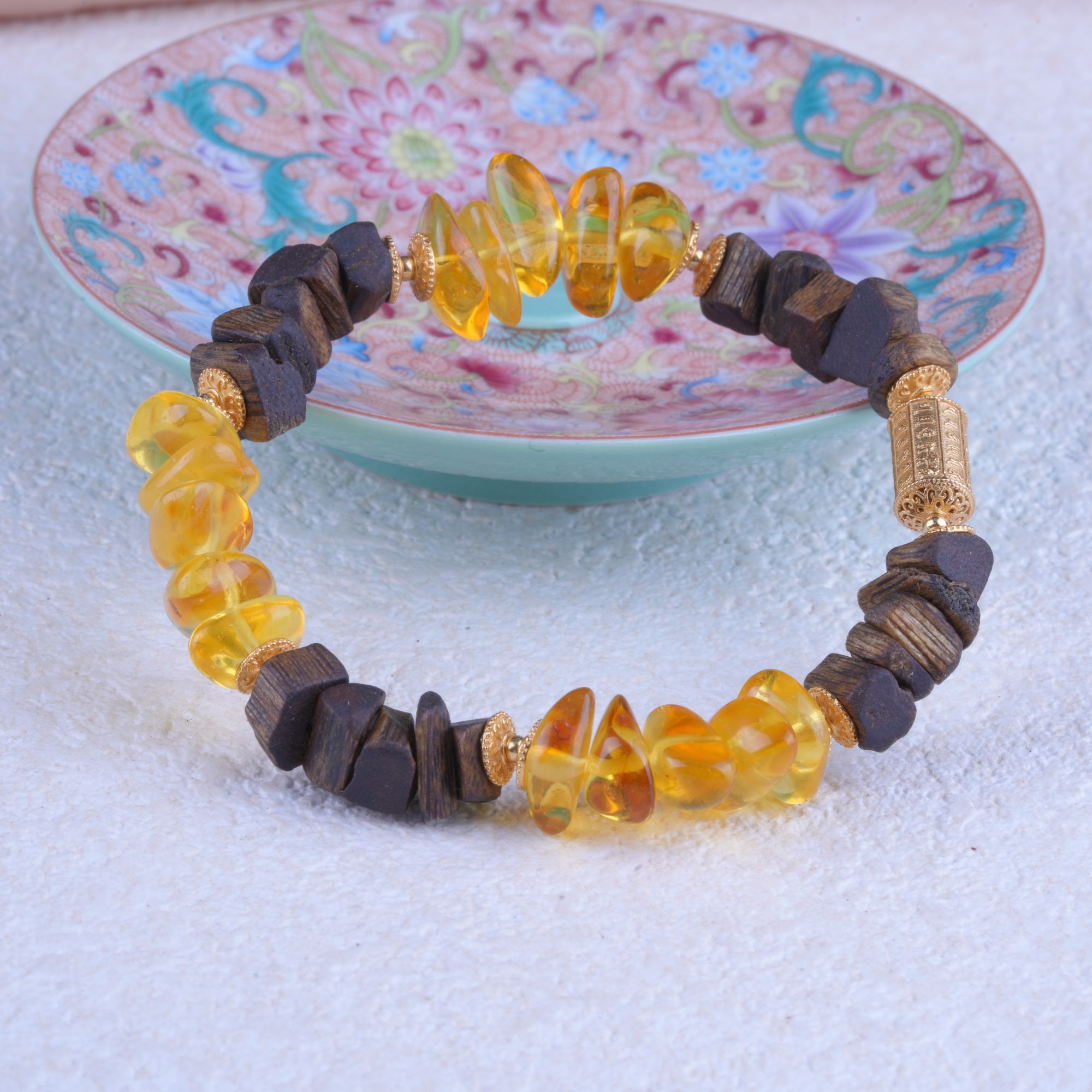 沉香沉香随型+蜜蜡随型DIY手串