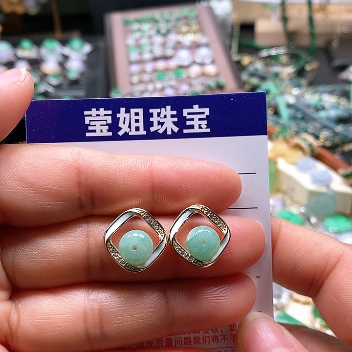 翡翠耳饰合金绿古珠耳钉