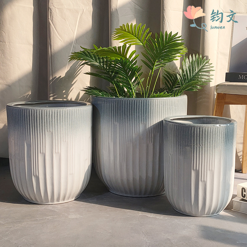 高颜值直筒大口径落地花盆适合发财树幸福树等绿植白色音符