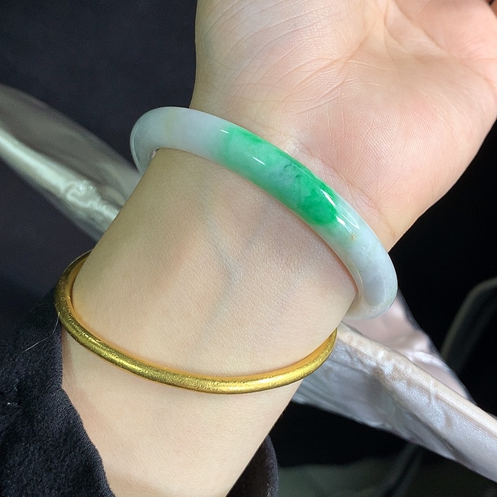 翡翠未镶嵌手镯57圈6340窄款正圈