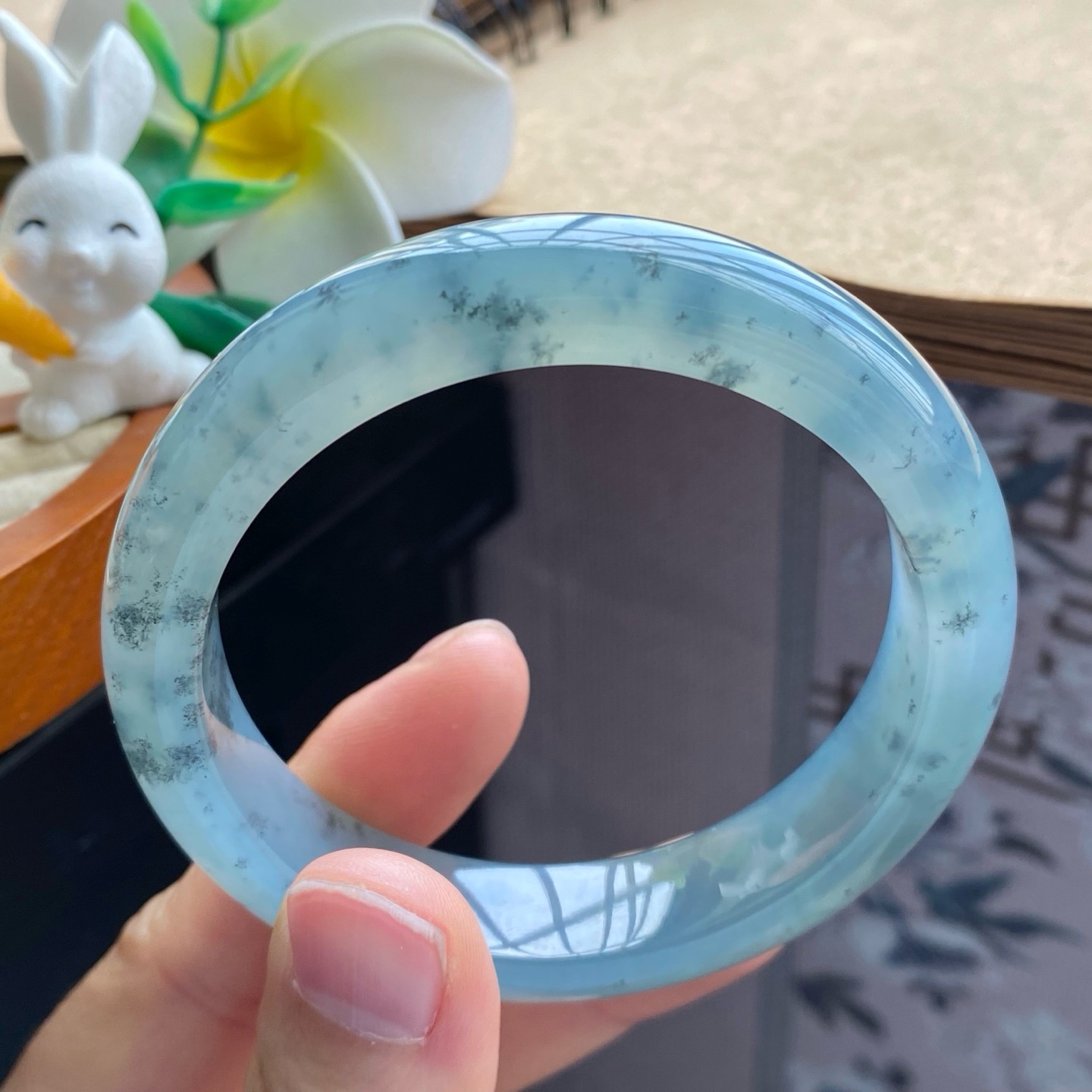 03.07批冰油蓝飘乌鸡果冻镯1548号55.3-12.6-8.4天然翡翠